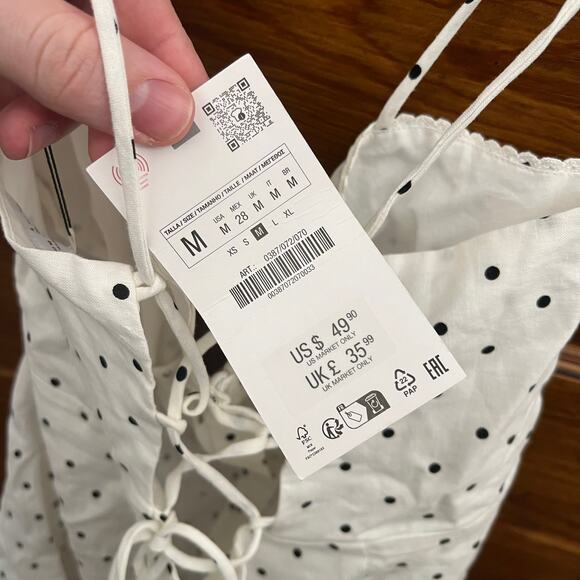 Zara White Polka Dot Dress V Neck Backless High Waist Sleeveless sz M NWT's - Picture 6 of 16